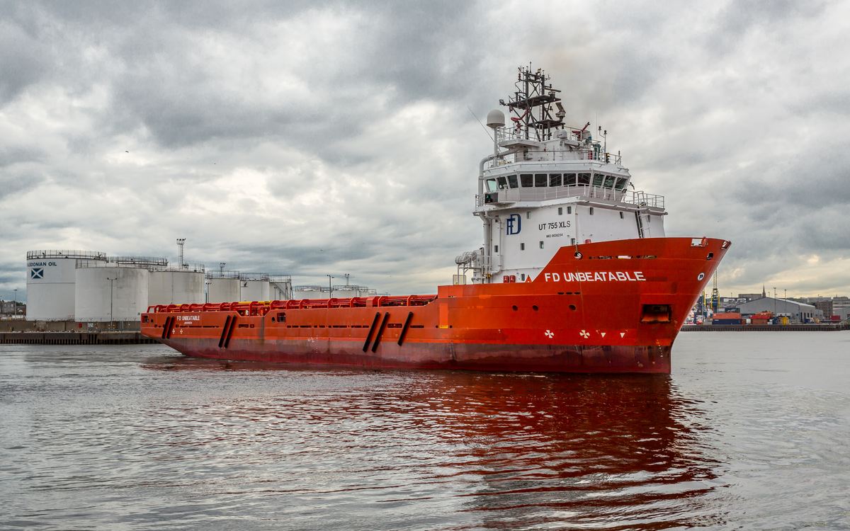An anchor-handling tug supply vessel