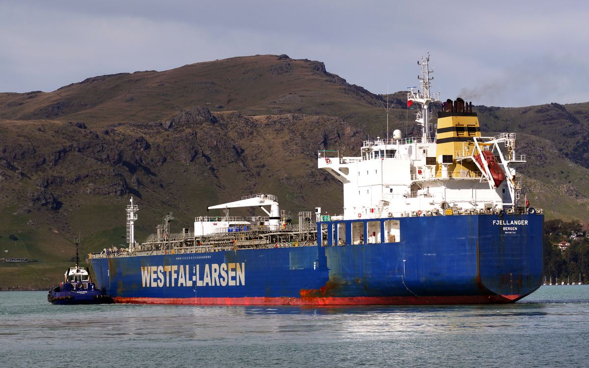 A chemical tanker under way
