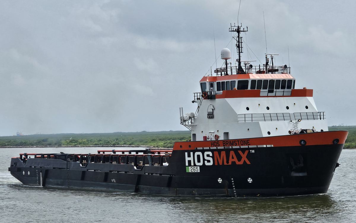 A platform supply vessel with an open cargo deck